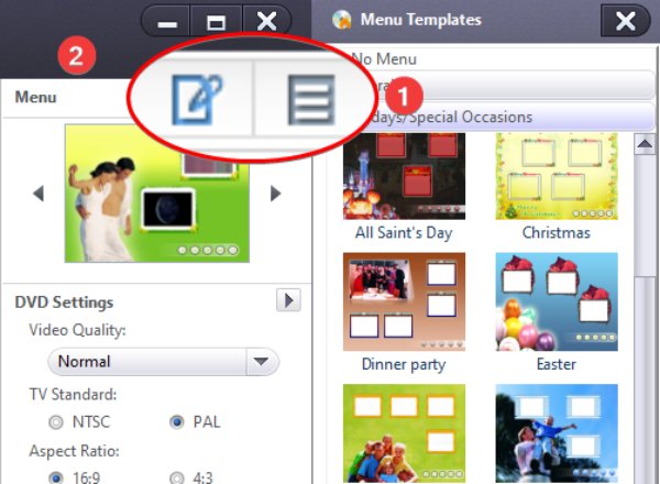 Escolha e edite o menu do DVD no Xilisoft DVD Creator