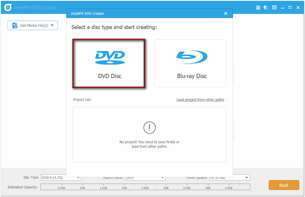 Select DVD Option