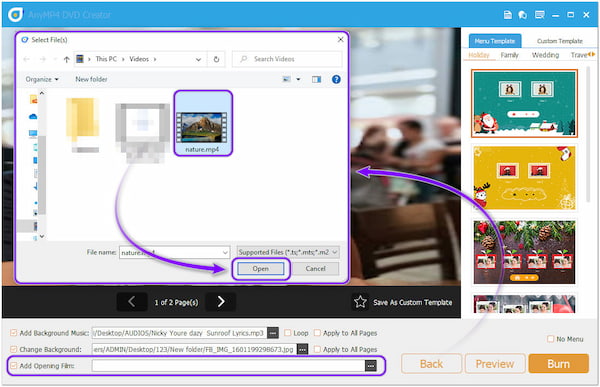 AnyMP4 Utwórz DVD ze zdjęciami z muzyką Dodaj film otwierający