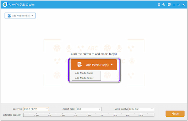 AnyMP4 DVD Maker Agregar medios