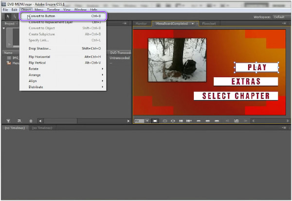 Adobe DVD Menu Maker Convertir a botón