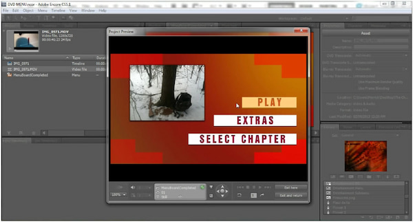 Adobe DVD Menu Maker -projektin esikatselu