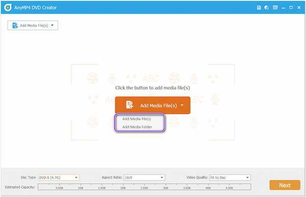 AnyMP4 DVD Menu Maker Add Media