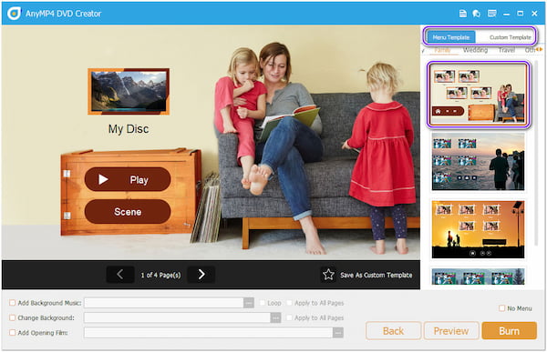 Válassza a Menüsablont a DVD-készítőben
