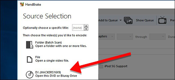 Load dvd in Handbrake