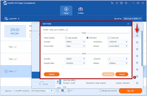 Configura i parametri di output