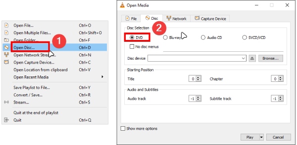 Open DVD Disc in VLC DVD Player