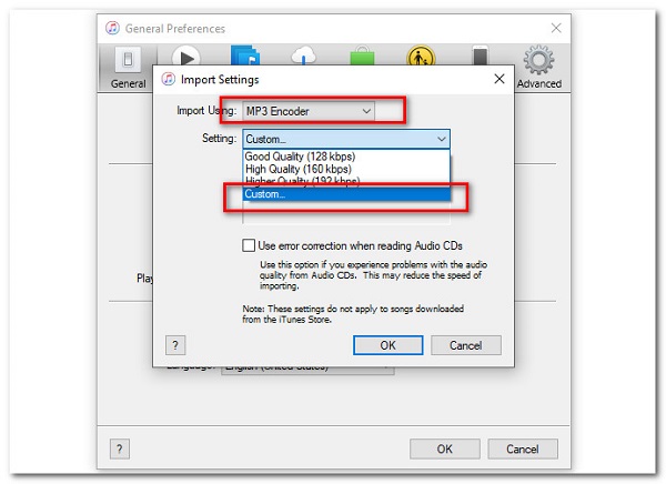 Komprimera ljud i iTunes Software Import Settings