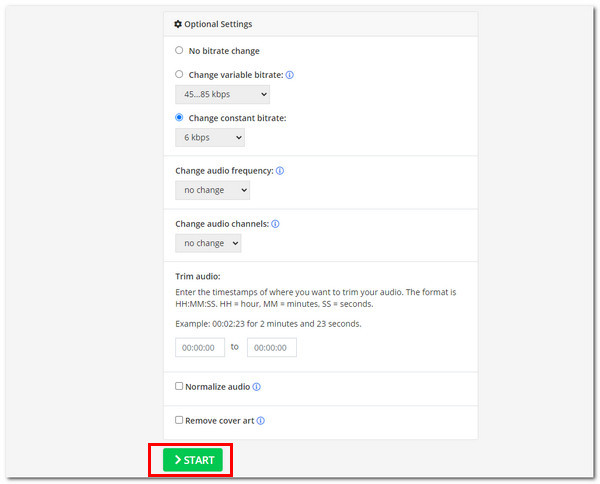 Comprimir audio en línea Configuración de conversión en línea