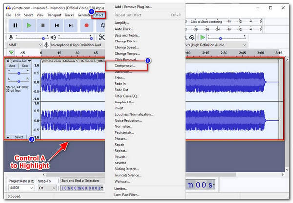 Efecto de compresión de Audacity