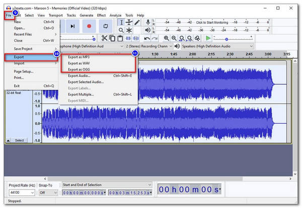 Audacity-bestand exporteren