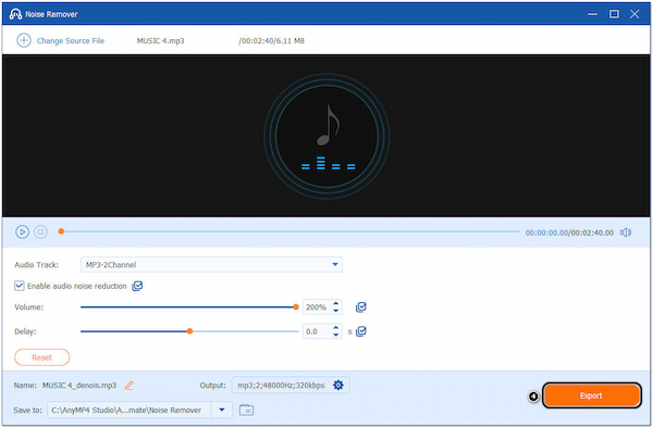 AnyMP4 Eliminar la exportación de ruido de fondo