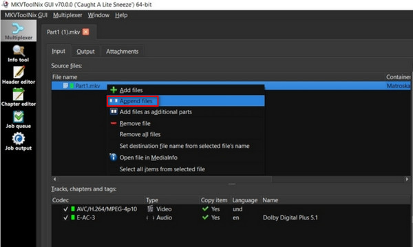 Mkvtoolnix Append MKV