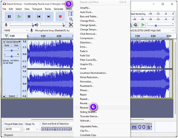 Efeito Reversor de Áudio Audacity