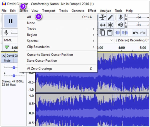 Seleção do inversor de áudio Audacity