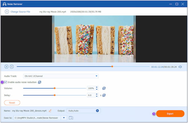 AnyMP4 Remove Background Noise Export