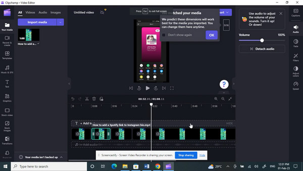 Обратное видео на Clipchamp