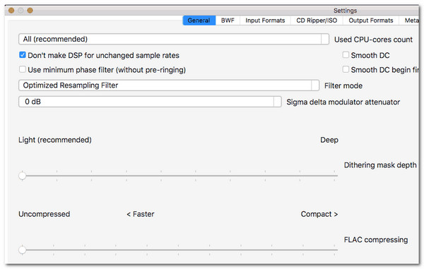 FLAC Uncompressed Settings