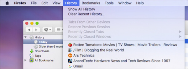 Firefox history option mac
