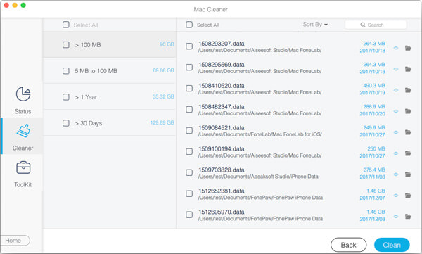 Aiseesoft Mac Cleaner Visualizza il pulsante Pulisci