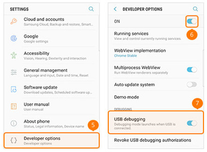 Enable USB Debug Mode Samsung GalaxyS8