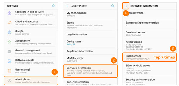 Abrir opciones de desarrollador Samsung GalaxyS8