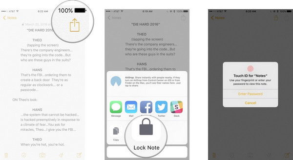 Bloquear notas con la contraseña de Touch ID