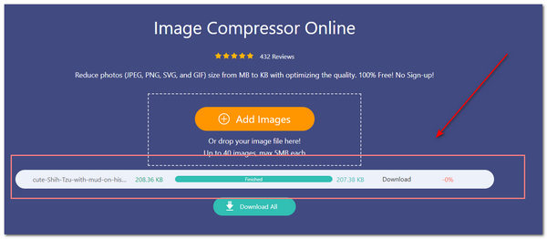 AnyMP4 Lägre bildkvalitet Komprimerar bild