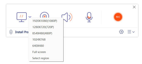 Seleziona Area di registrazione audio