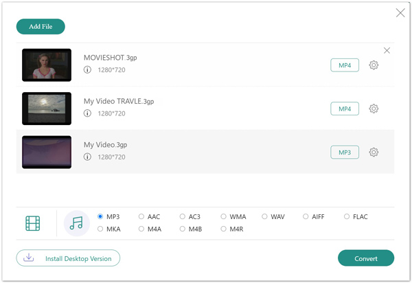 Converteer 3GP naar MP3 Gratis online converter