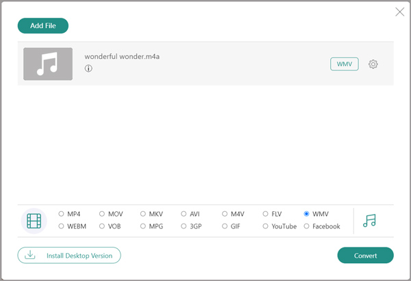 Converter M4A em WMV Online