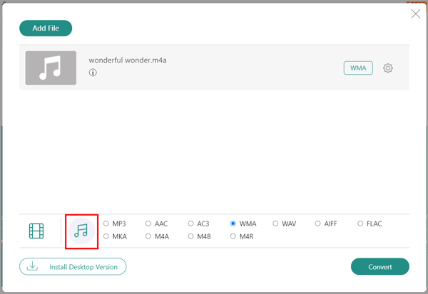 Konvertera M4A till WMA Online gratis