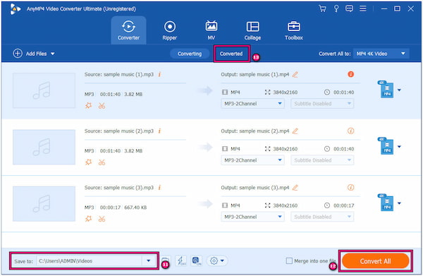 Iniciar la conversión de MP3 a MP4