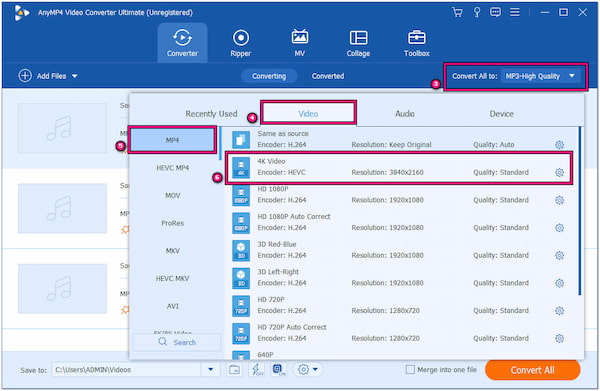 Select MP4 as Output