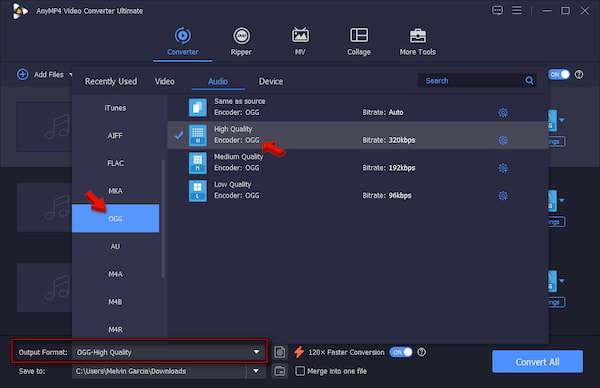 Set Ogg As Target Format In Anymp4 Video Converter Ultimate