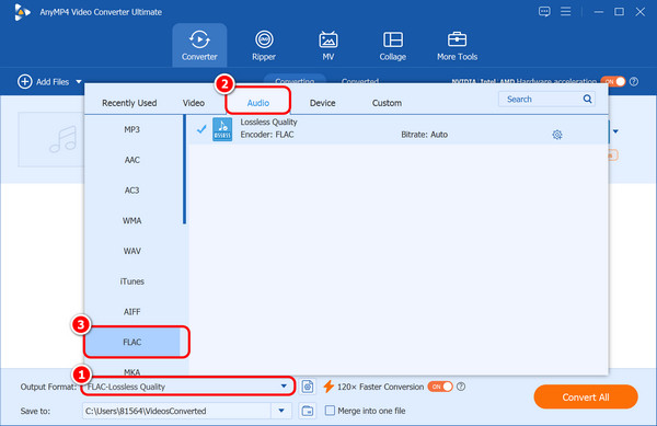 Set Flac Output Format Anymp4