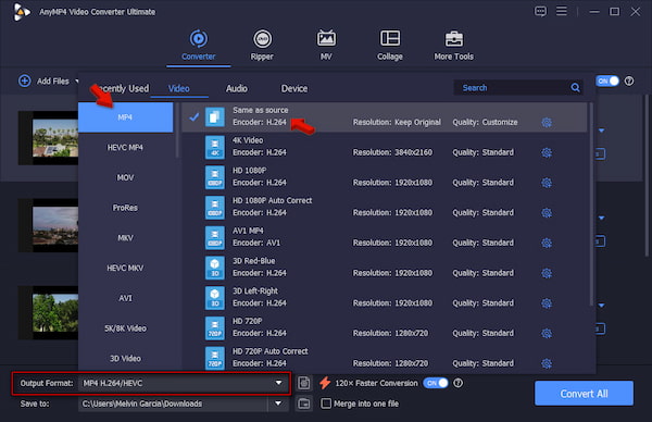 Set MP4 as Target Format in AnyMP4 Video Converter Ultimate