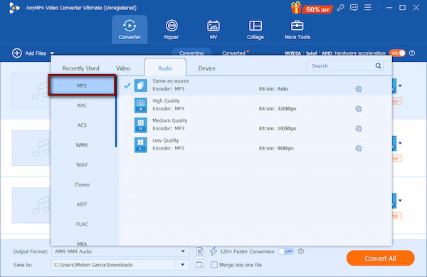 Select MP3 As Output