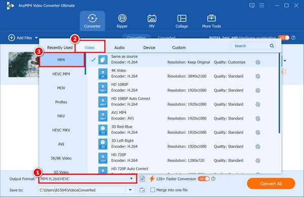 Anymp4 Load Asf Select Mp4 Output Format