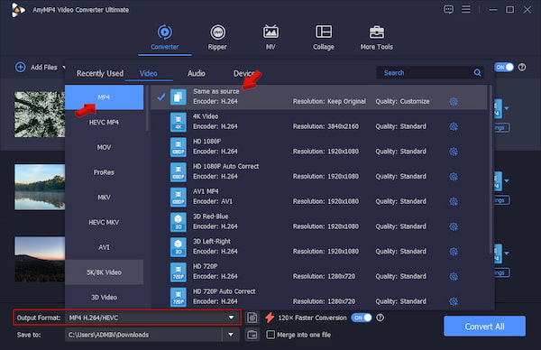 Set MP4 as Target Format in AnyMP4 Video Converter Ultimate
