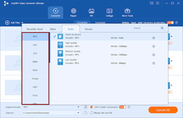 Choose An Audio Output Format Anymp4