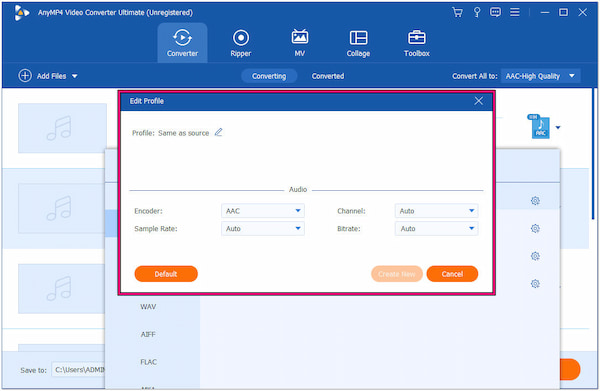 Configura le impostazioni AAC