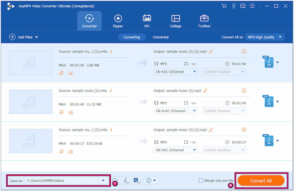 Start de conversie van M4A naar MP3