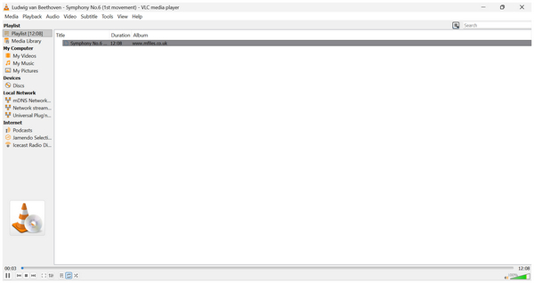 VLC Media Player M4A Playing