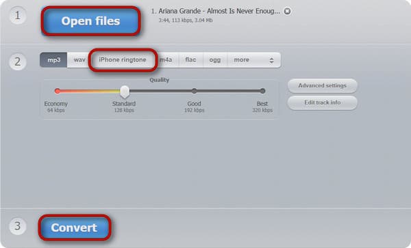 Convert Song to M4R in Online Audio Converter