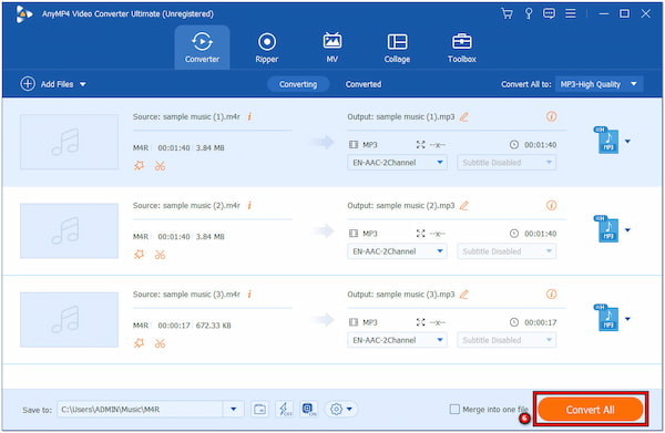 Avvia la conversione da M4R a MP3