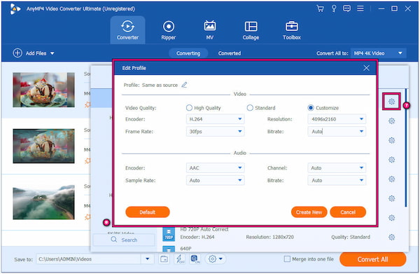 Configuración personalizada de video y audio