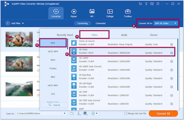 Select MP4 as Output