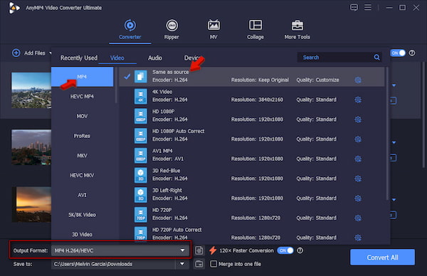 Set MP4 as Target Format in AnyMP4 Video Converter Ultimate