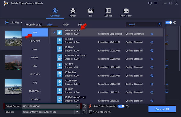 AnyMP4 Video Converter Ultimate'da Hedef Format Olarak MP4'ü Ayarlayın